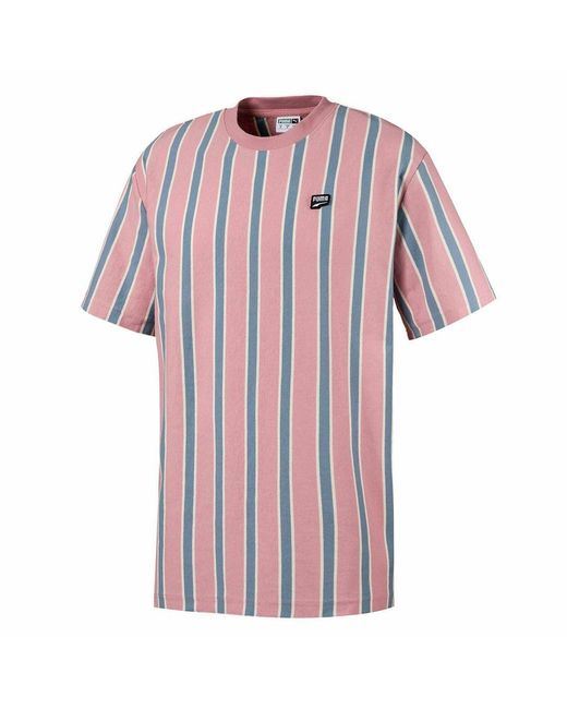 PUMA Pink Downtown Short Sleeve Crew Striped T-Shirt 595687 14 Cotton for men
