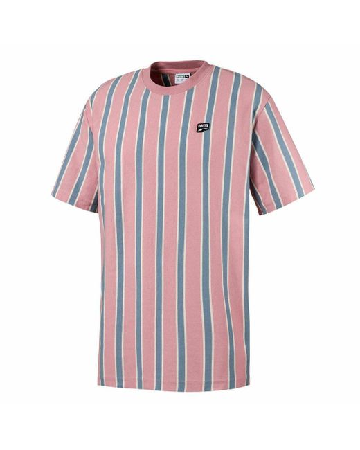 PUMA Pink Downtown Short Sleeve Crew Striped T-Shirt 595687 14 Cotton for men