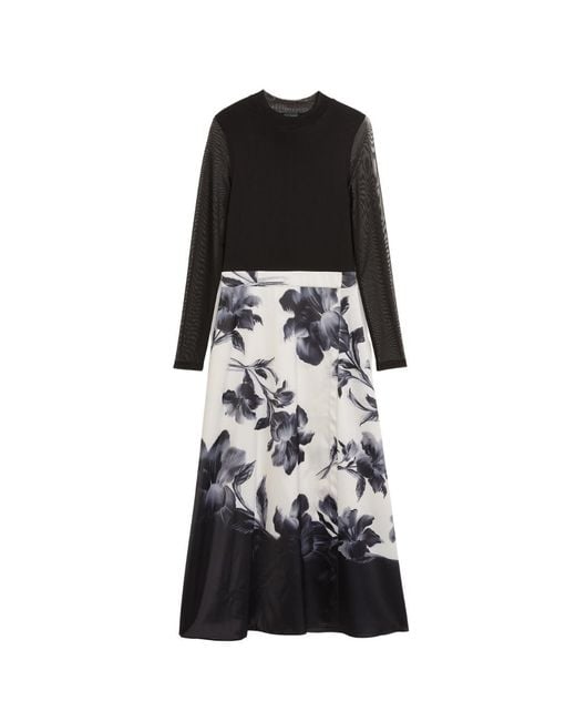 Ted Baker Black Wmd Selnaa Mesh Top Printed Skirt Midi Dress