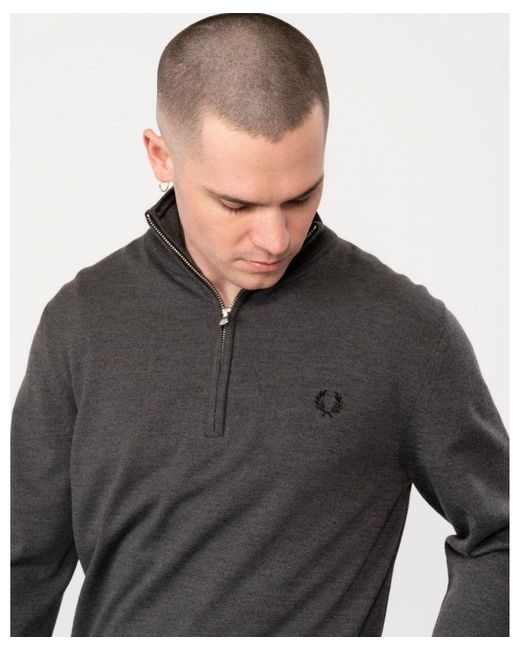 Fred Perry Gray Classic Half Zip Jumper for men
