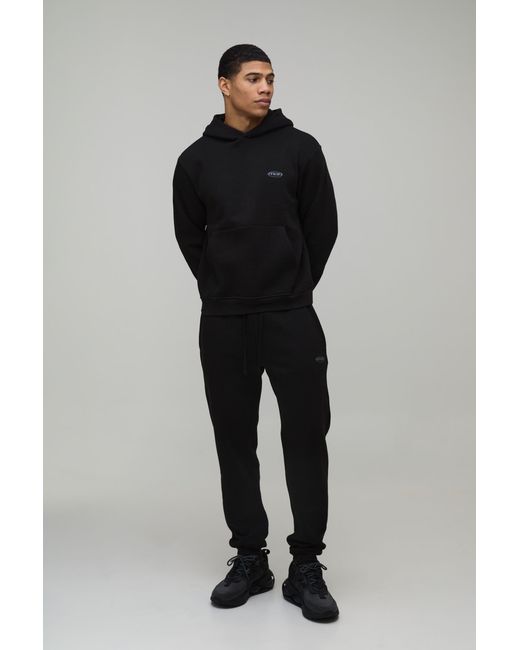 BoohooMAN Black Boxy Fit Sport Hooded Tracksuit for men