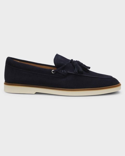Boss Blue Hedley Suede Loafers With Tassel Trim for men