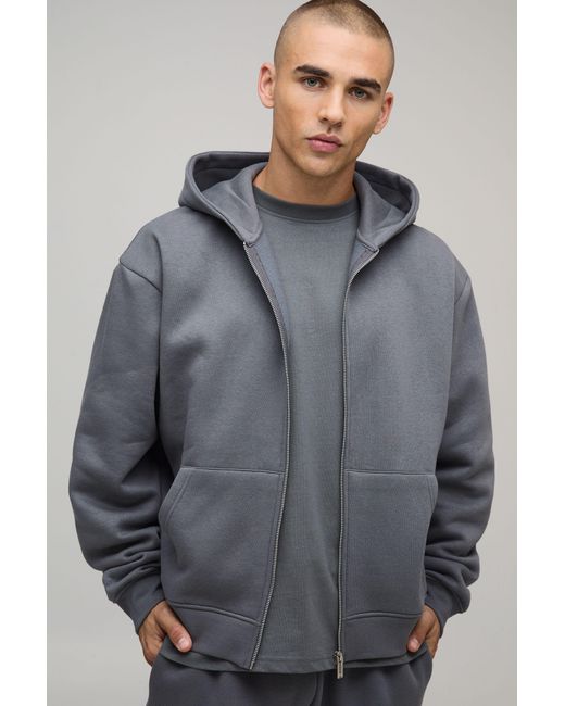 BoohooMAN Gray Basic Oversized Boxy Zip Through Hoodie for men