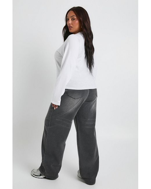 Boohoo Gray Plus Elasticated Waist Wide Leg Jean