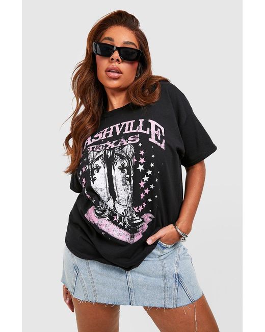 Boohoo Gray Plus Cowboy Stars Oversized T-Shirt