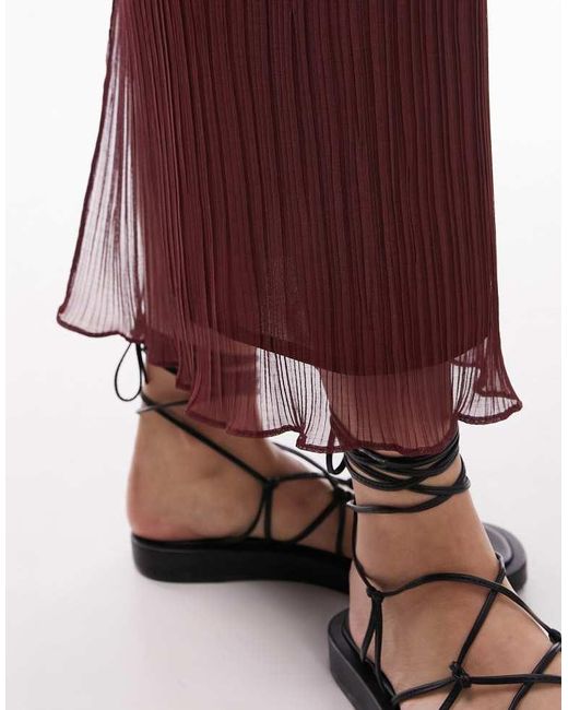 TOPSHOP Red Co-Ord Plisse Straight Midi Skirt