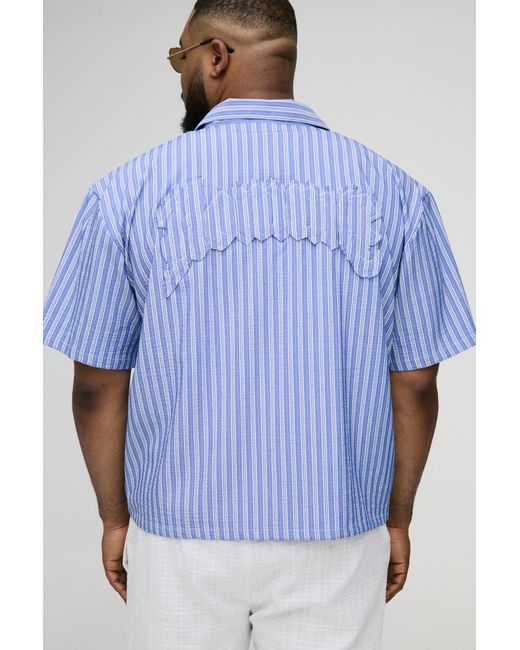 BoohooMAN Blue Plus Oversized Boxy 3d Applique Homme Stripe Shirt for men