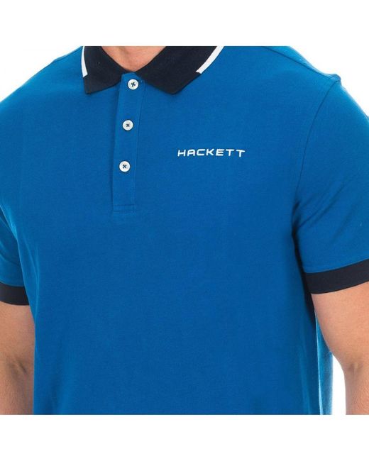 Hackett Blue Short-Sleeved Polo Shirt With Contrast Lapel Collar Hmx1005D for men