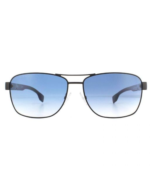 Boss Blue Rectangle Matte Gradient Sunglasses Metal for men