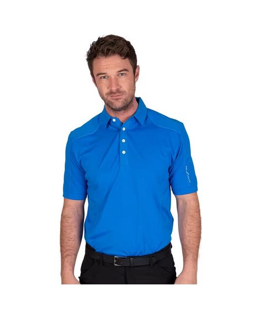 Island Green Blue Topstitched Golf Polo Shirt for men