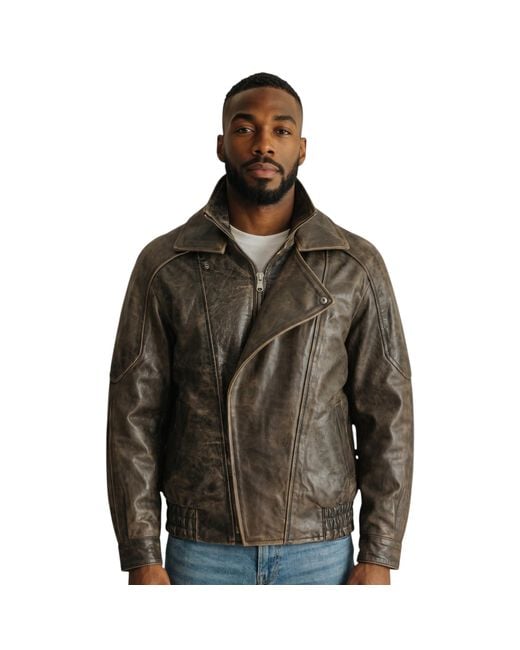 Infinity Leather Brown Cow Biker Blouson Jacket for men