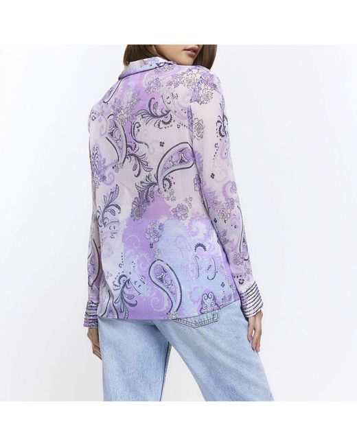 River Island Purple Shirt Embellished Cuff