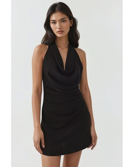 Hiccup Black Cowl Neck Draped Detail Mini Dress