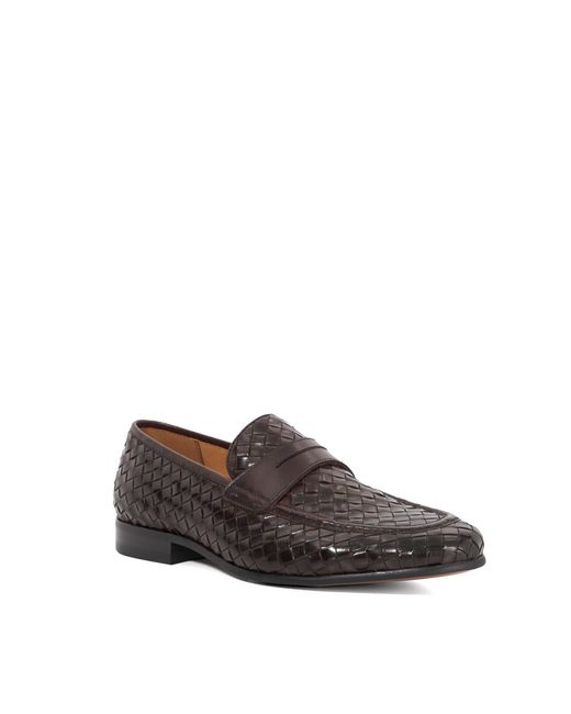 Dune Brown Salaman Woven Leather Pointed Toe Loafers for men