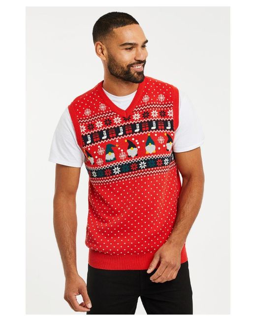 Threadbare Red Montana Christmas Knitted Vest for men