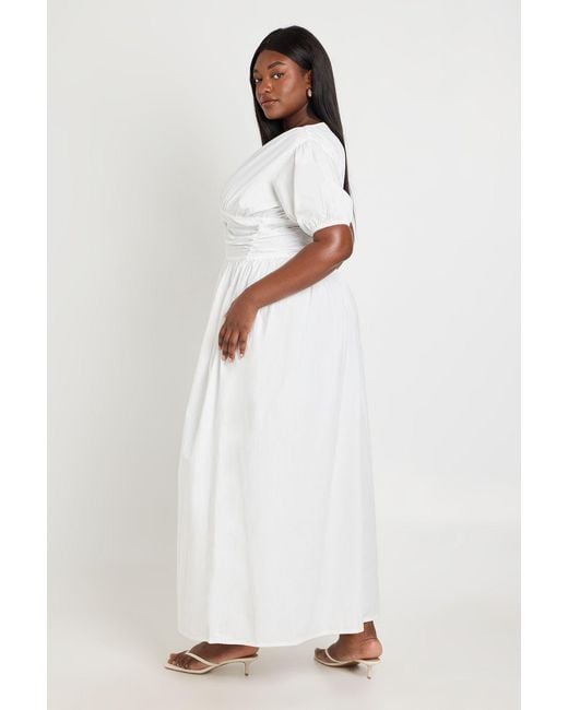Boohoo White Plus Ruched Waist Detail Poplin Maxi Dress