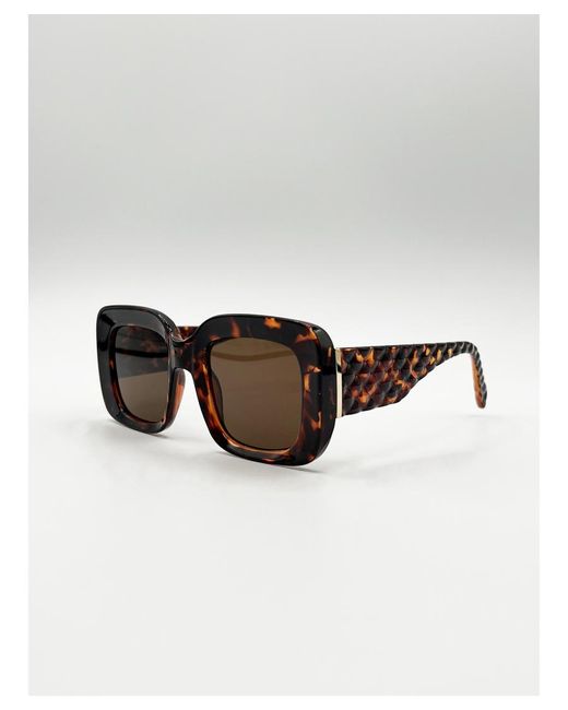 SVNX White Oversized Square Sunglasses With Diamond Check Print Arm