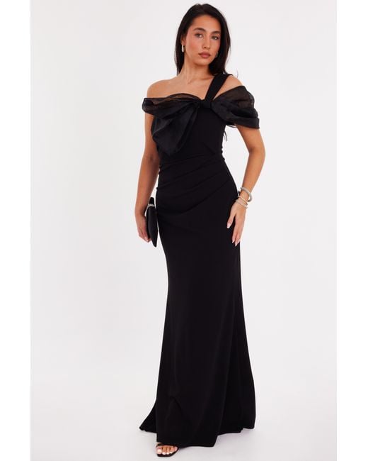 Quiz Black One Shoulder Bow Maxi Dress
