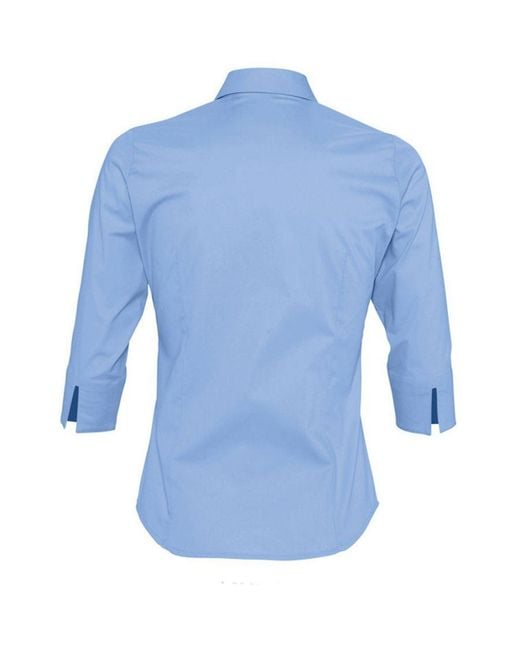 Sol's Blue Ladies Effect 3/4 Sleeve Fitted Work Shirt (Bright Sky)