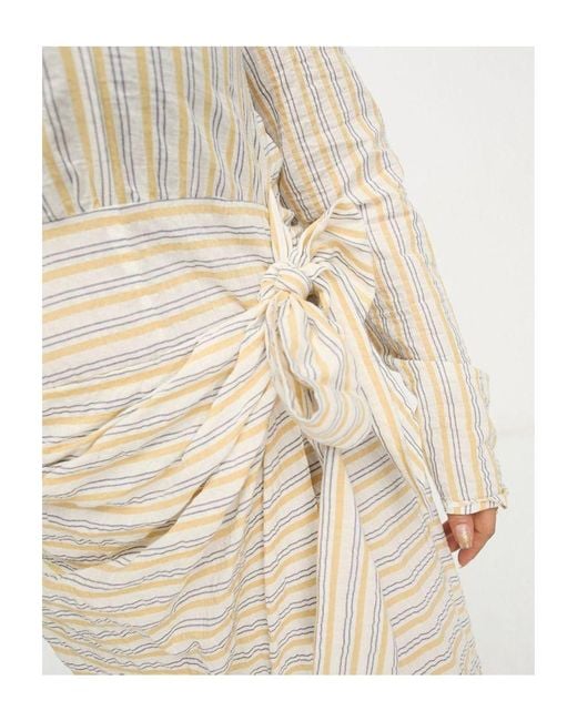 ASOS White Design Textured Maxi Dress With Wrap Skirt Stripe-Multi