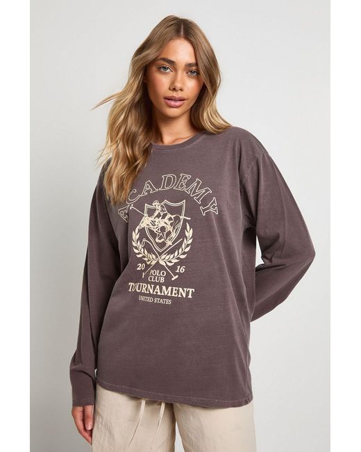 Boohoo Purple Polo Academy Printed Oversized Long Sleeve T-Shirt