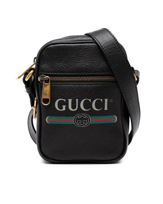 Gucci Black Pre-Owned Mini Grained Calfskin Logo Crossbody