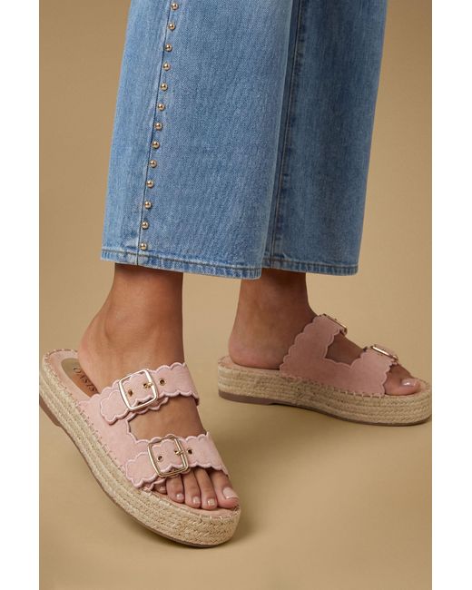 Oasis Blue Bridget Faux Suede Scallop Detail Buckle Footbed Sandals