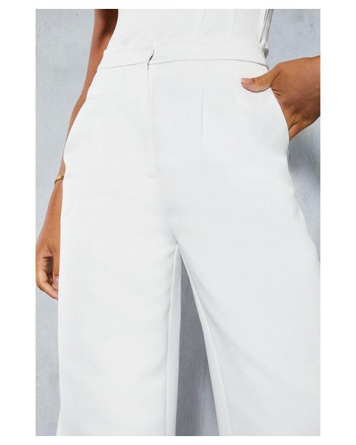 MissPap White Premium Pleat Detail High Waisted Wide Leg Trouser