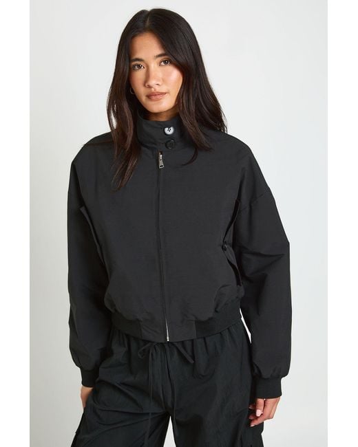 Boohoo Black Button Up Funnel Neck Lightweight Bomber Jacket