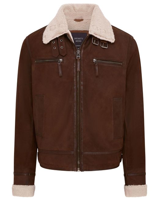 Infinity Leather Brown Real Sheep Suede Bomber Aviator Jacket for men