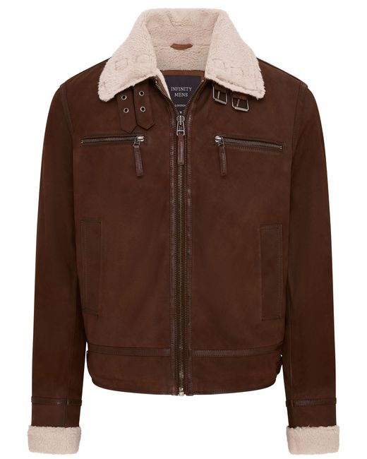 Infinity Leather Brown Real Sheep Suede Bomber Aviator Jacket for men