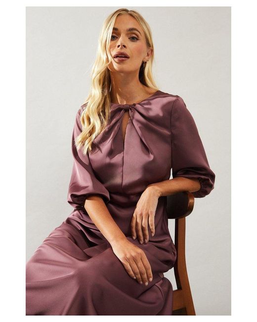 Wallis Purple Petite Occasion Satin Knot Bias Midi Dress