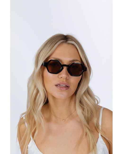 SVNX Brown Round Hexagon Sunglasses