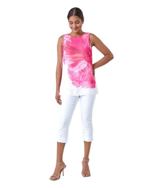 Roman Pink Floral Print Double Layer Vest Top