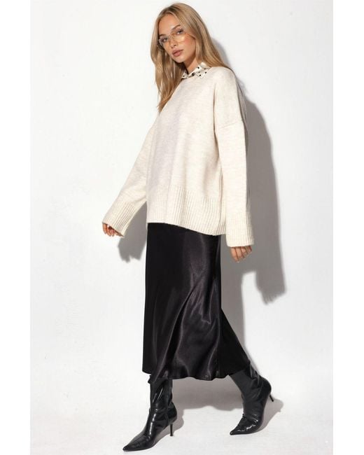 Hiccup Natural Oversized Crew Neck Knit Sweater