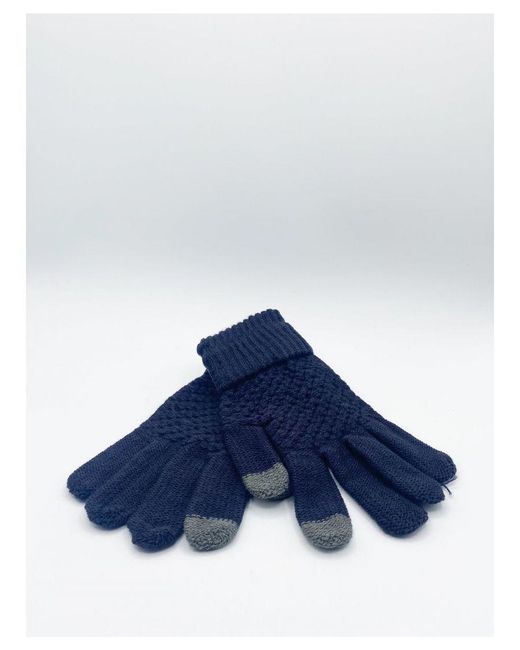 SVNX Blue Textured Touchscreen Knitted Gloves for men