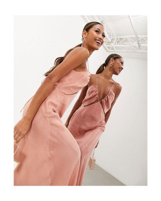 ASOS Pink Drawstring Cami Maxi Dress With Underbust Cut Out