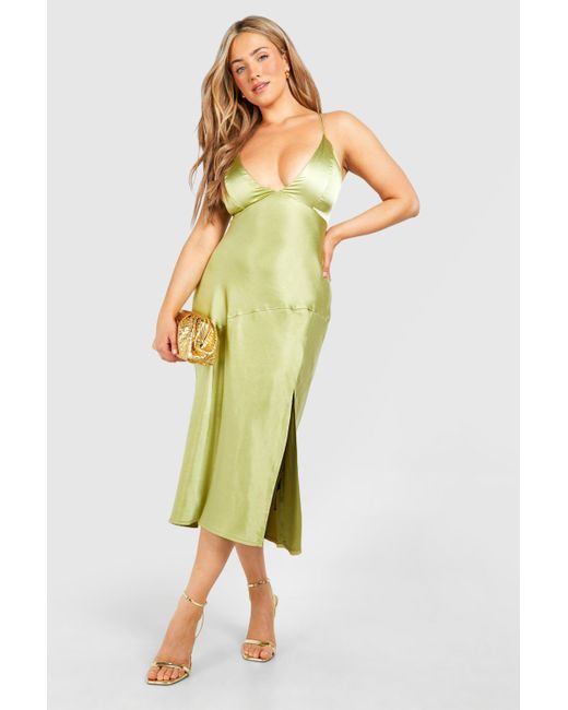 Boohoo Yellow Plus Satin Cross Back Midi Slip Dress