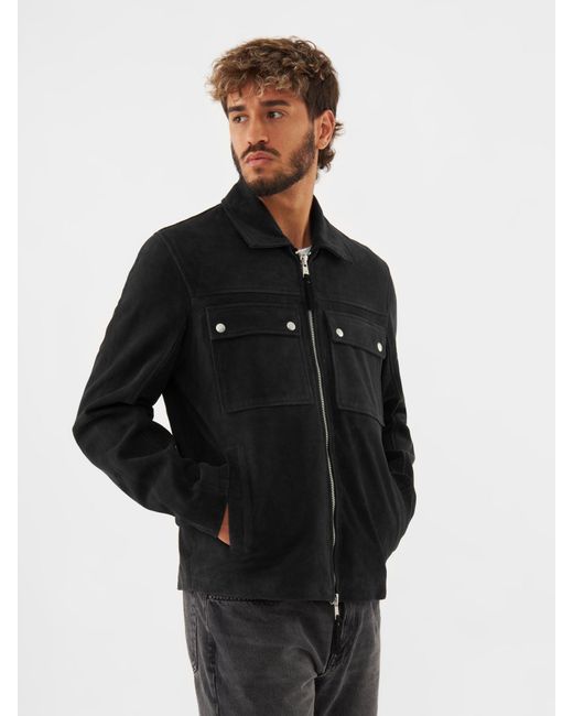 Bolongaro Trevor Black Real Suede Double Pocket Overshirt for men