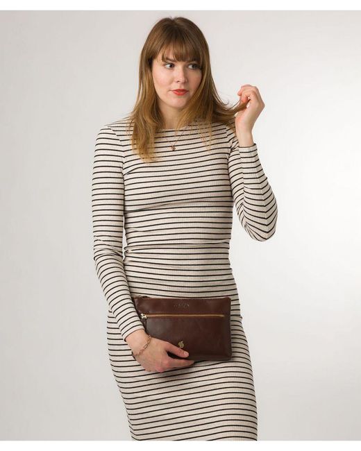 Conkca Brown 'Minnow' Conker Leather Cross Body Clutch Bag