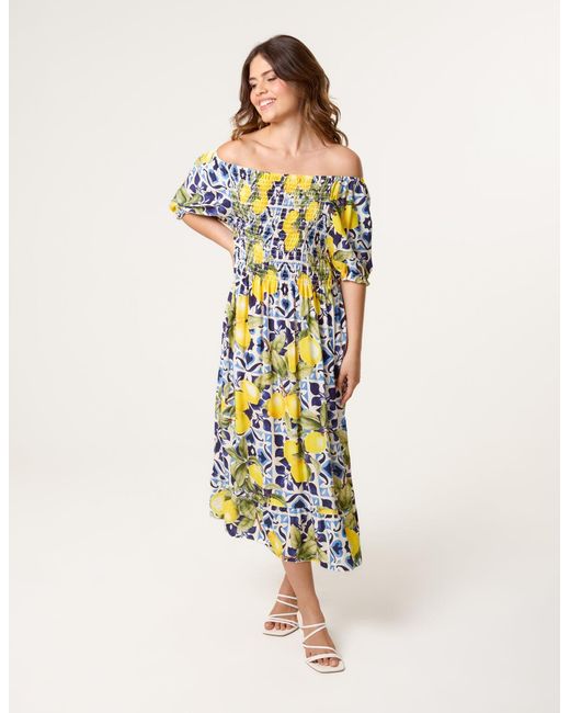 Blue Vanilla Blue Lemon Print Milkmaid Dress