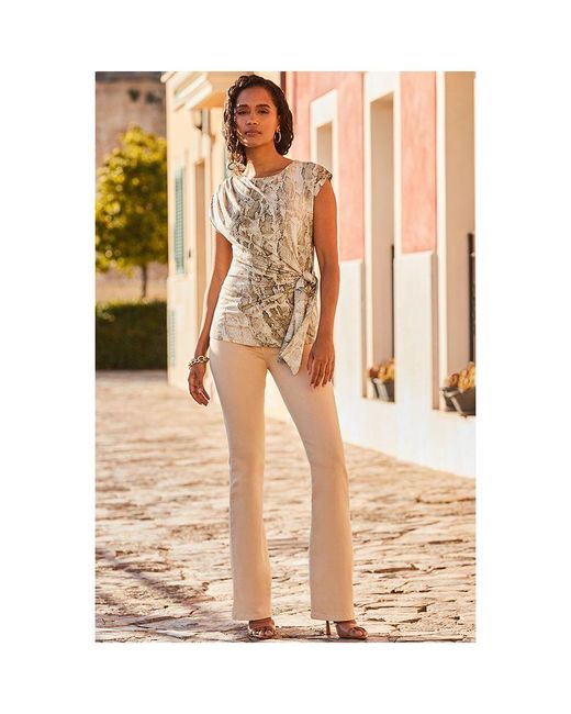 Sosandar Brown Snake Print Tie Detail Jersey Top