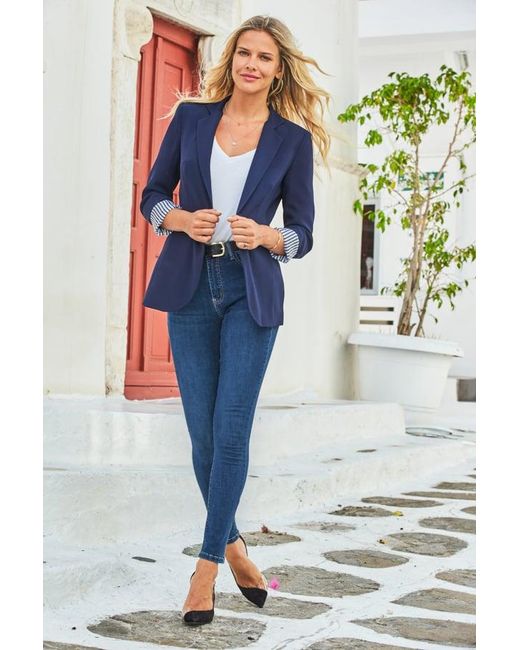 Sosandar Blue Stripe Print Lining Blazer