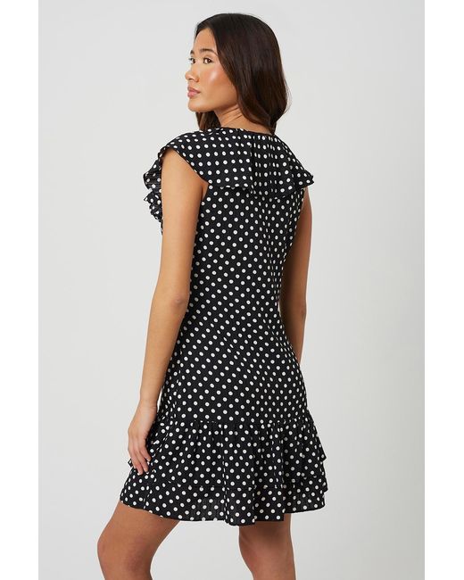 Brave Soul Black Polka Dot Mini Dress With Frill Detail