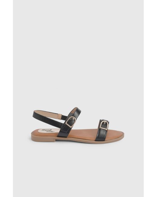 Good for the Sole Black Fabia Faux Leather Buckle Detail Comfort Sock Flat Sandals
