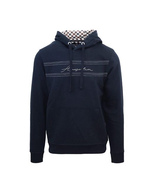 Aquascutum Blue Hooded Neck Signature Print Sweatshirt for men