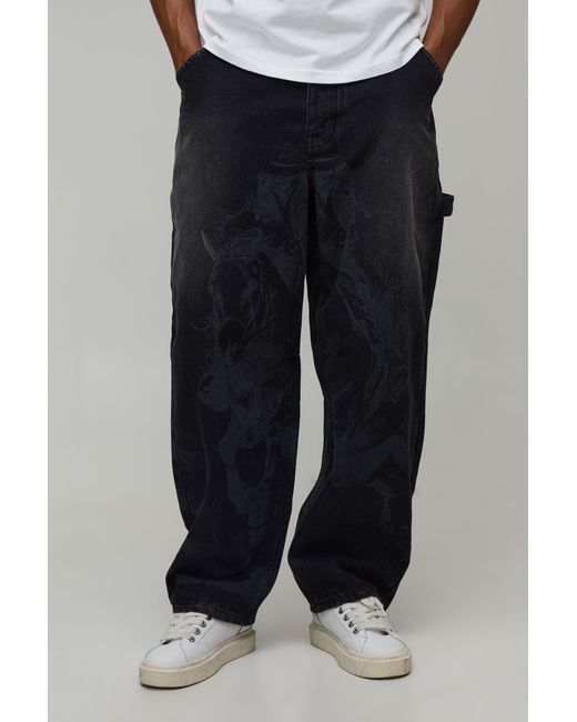 BoohooMAN Black Western Graphic Balloon Fit Jeans for men