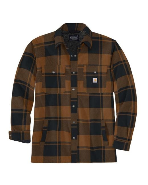 Carhartt Brown Flannel Sherpa Lined Shirt Jacket for men