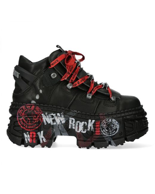 New Rock Black Punk Goth Leather Boots-Wall106-C9