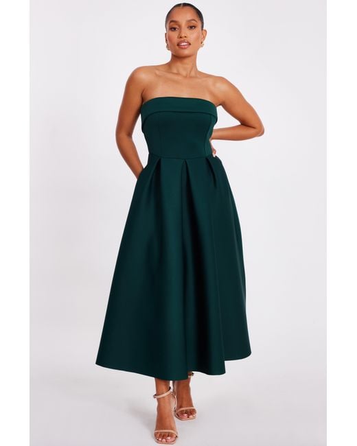 Quiz Green Petite Bottle Bandeau Skater Dress